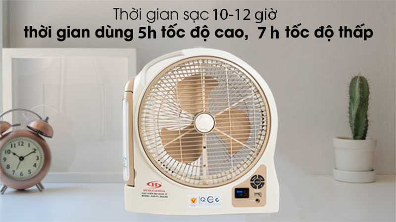 Thời gian sử dụng và sạc đầy của Quạt sạc tích điện Honjianda HJD-FL 323LED (1 Bình 6V5Ah)