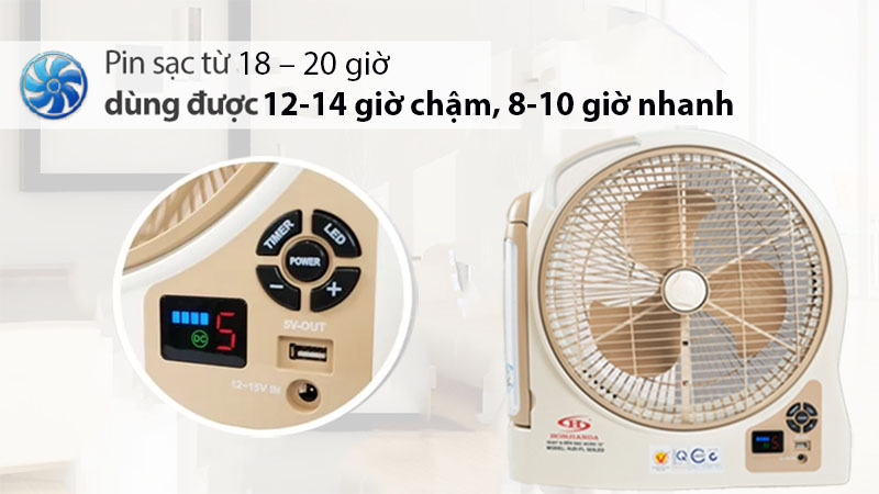 Quạt sạc tích điện Honjianda HJD-FL 323LED (2 Bình 6V5Ah) - Hàng chính hãng