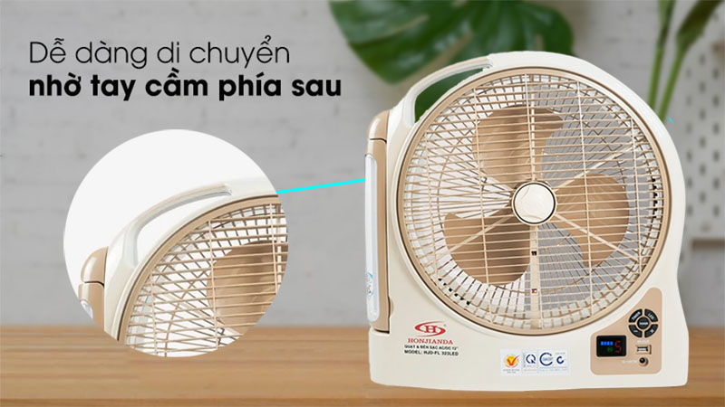 Quạt sạc tích điện Honjianda HJD-FL 323LED (2 Bình 6V5Ah) - Hàng chính hãng