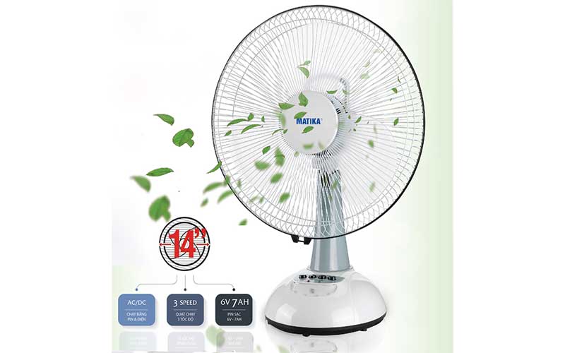 Quạt sạc tích điện Matika MTK-6314 - Hàng chính hãng