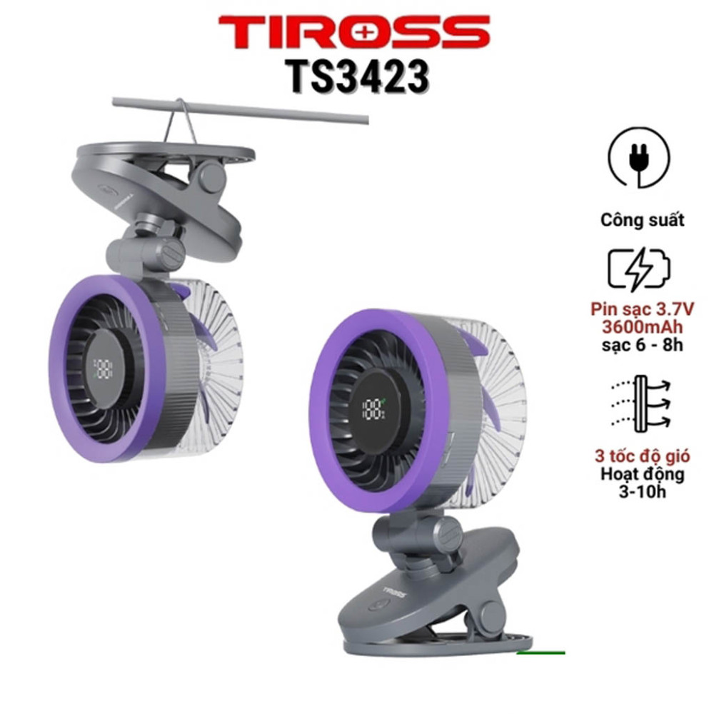 Quạt kẹp sạc điện USB Tiross TS3423 - Hàng chính hãng