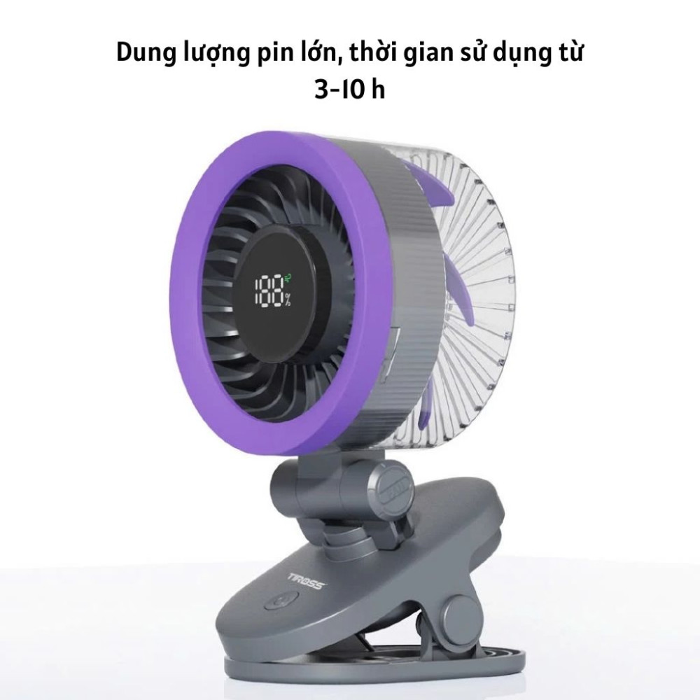 Quạt kẹp sạc điện USB Tiross TS3423 - Hàng chính hãng