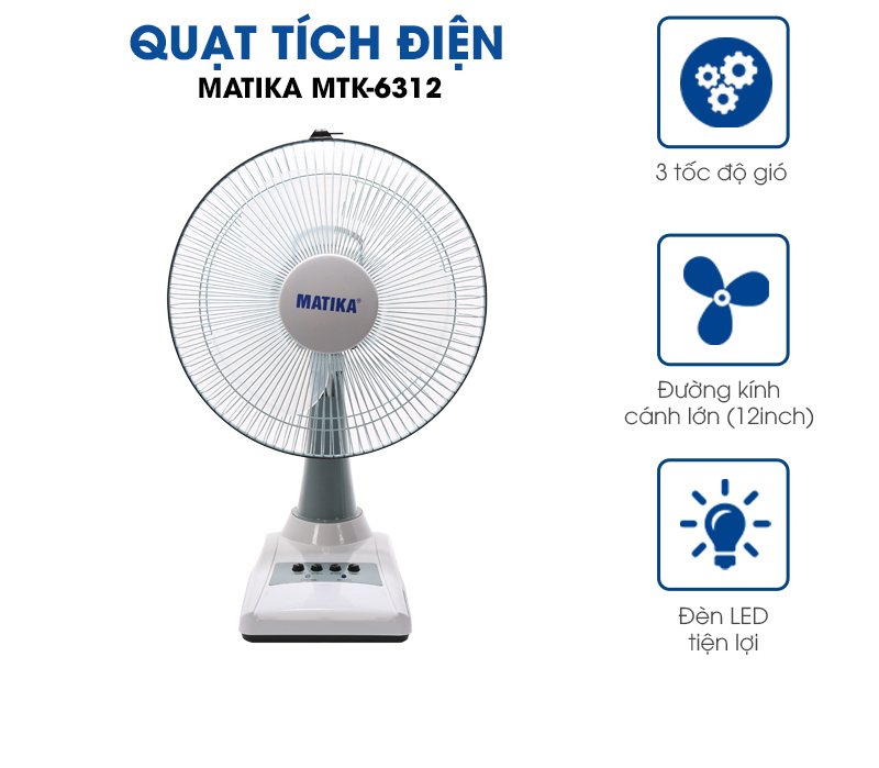 Quạt tích điện Matika MTK- 6312 - Hàng chính hãng