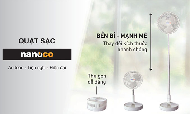 Quạt sạc điện gấp gọn Nanoco NFF1617 - Hàng chính hãng