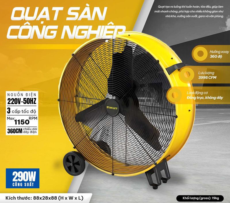 Quạt sàn công nghiệp Stanley SLF307627D - Hàng chính hãng