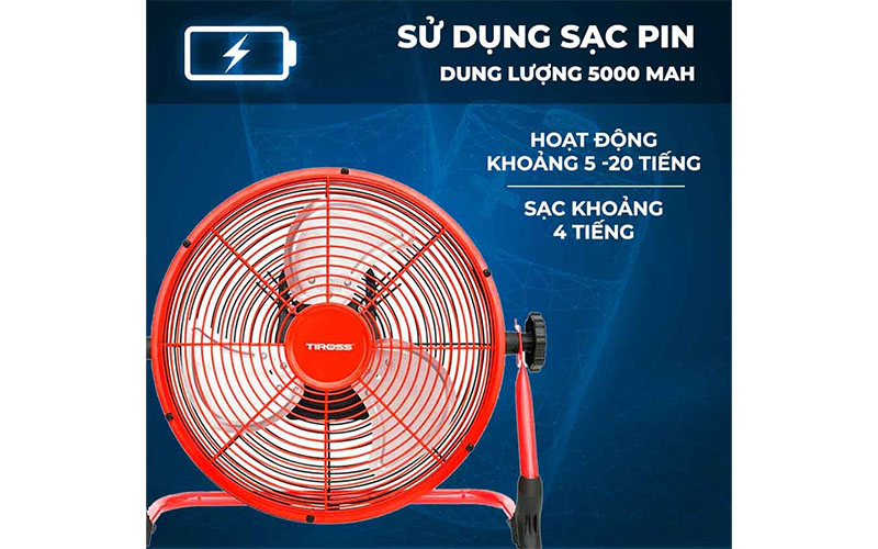 Quạt sạc tích điện Tiross TS9179 - Hàng chính hãng