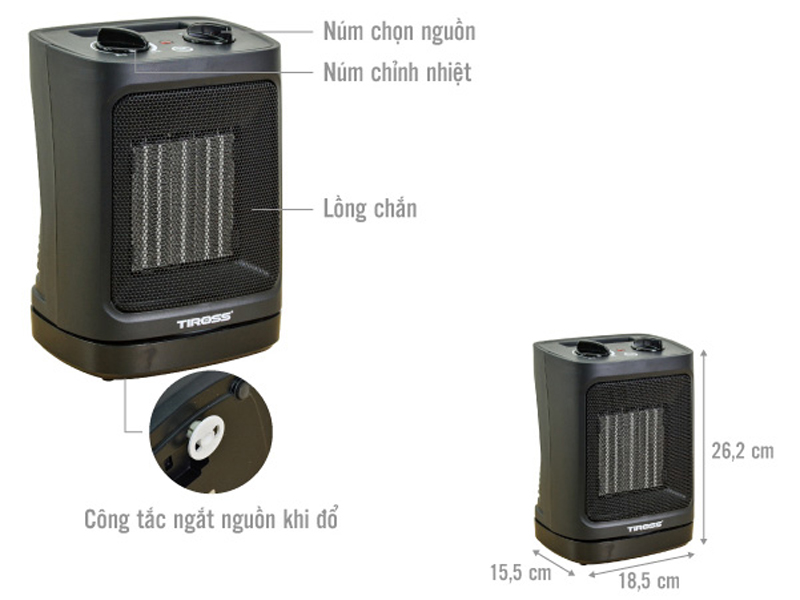 Quạt sưởi Ceramic Tiross TS9442 - Hàng chính hãng