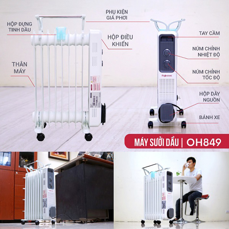 Máy sưởi dầu Fujihome OH849 - Hàng chính hãng