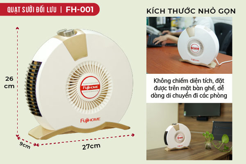 Quạt sưởi đối lưu mini Fujihome FH-001 - Hàng chính hãng