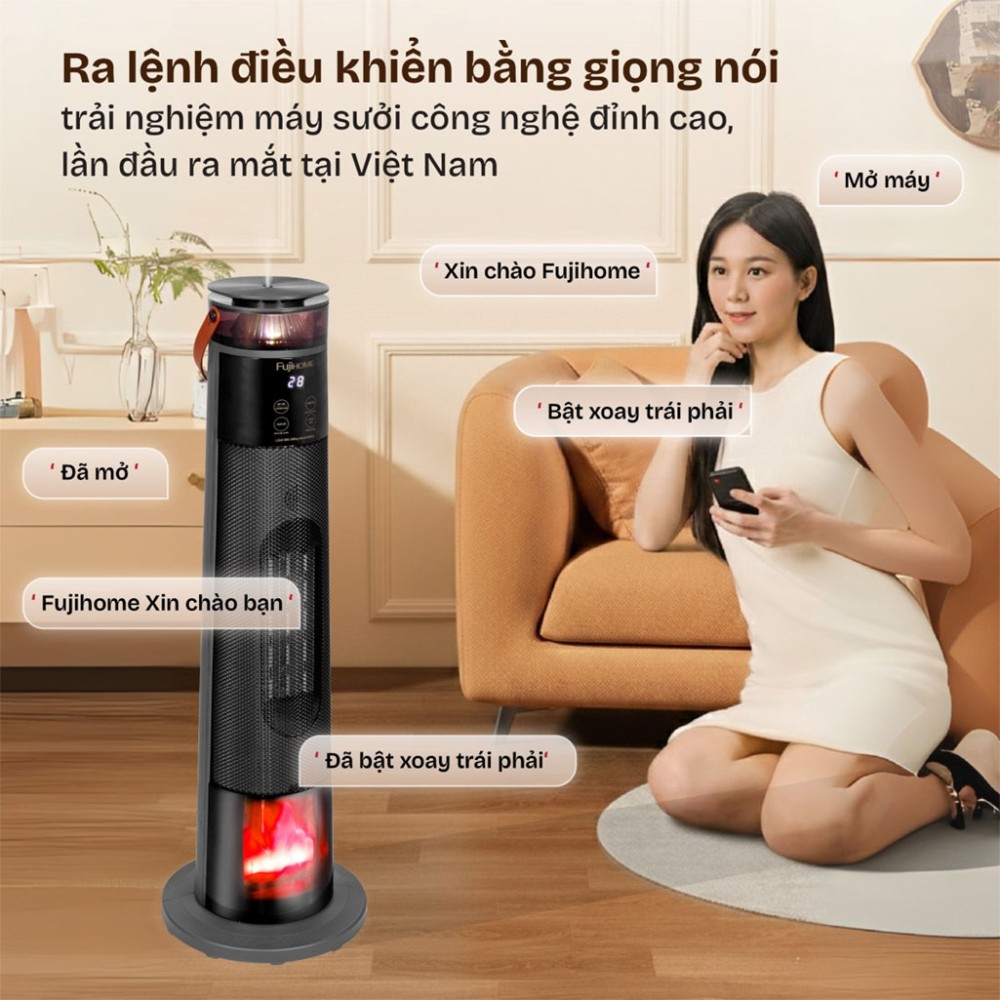 Quạt sưởi gốm điều khiển bằng giọng nói Fujihome FH3303 - Hàng chính hãng