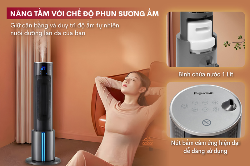 Quạt sưởi gốm tích hợp tạo ẩm Fujihome FH6000 - Hàng chính hãng