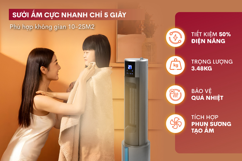 Quạt sưởi gốm tích hợp tạo ẩm Fujihome FH6000 - Hàng chính hãng