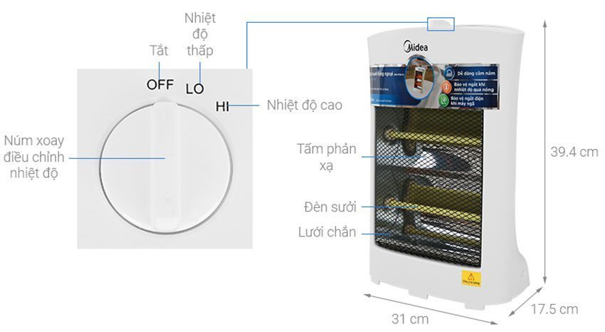 Quạt sưởi hồng ngoại Midea MH-F08-A - Hàng chính hãng