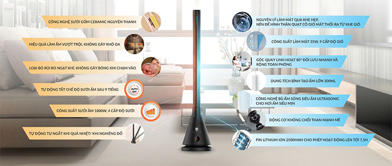 Quạt tháp sưởi 2 chiều bù ẩm U ULTTY CR018HM - Hàng chính hãng