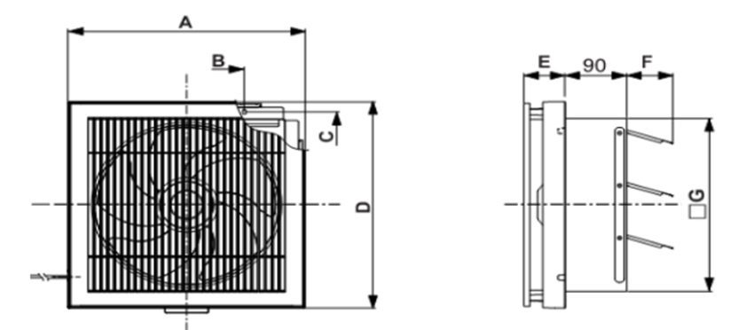 Kích thước của quạt thông gió Mitsubishi một chiều EX20SKC5T