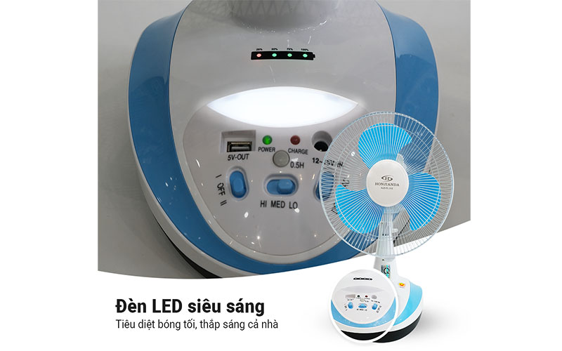 Quạt tích điện để bàn Honjianda 12 inch FL312 (2 Bình 6V5Ah) - Hàng chính hãng