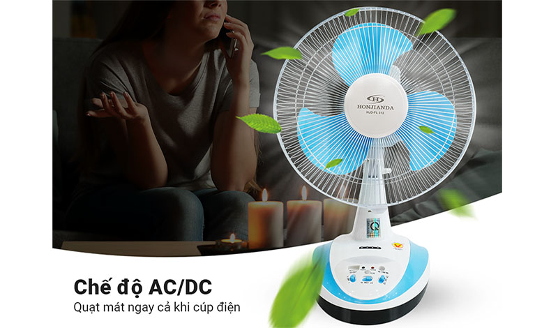 Quạt tích điện để bàn Honjianda 12 inch FL312 (2 Bình 6V5Ah) - Hàng chính hãng