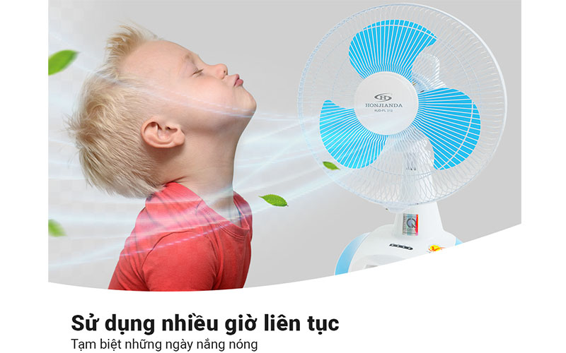 Quạt tích điện để bàn Honjianda 12 inch FL312 (2 Bình 6V5Ah) - Hàng chính hãng