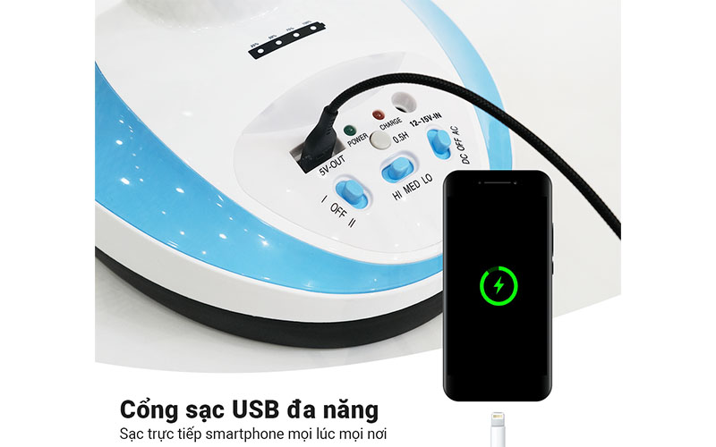Quạt tích điện để bàn Honjianda 12 inch FL312 (2 Bình 6V5Ah) - Hàng chính hãng