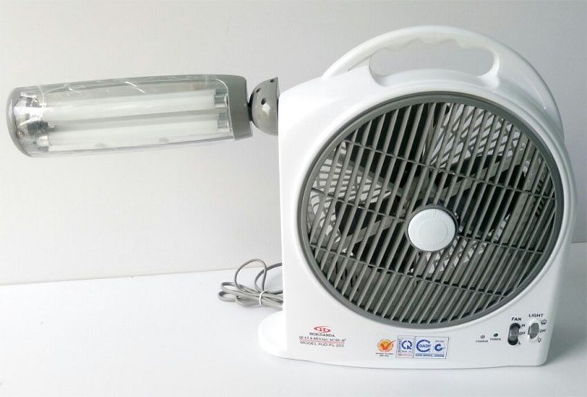 Quạt tích điện và đèn sạc Honjianda HJD-FL 203 - 2 bình - Hàng chính hãng