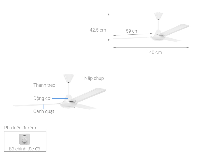 Tổng thể quạt trần 3 cánh AC  ACF01A563