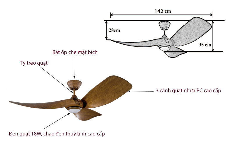 Quạt trần đèn 3 cánh Mr.Vũ MELODY  - Hàng chính hãng