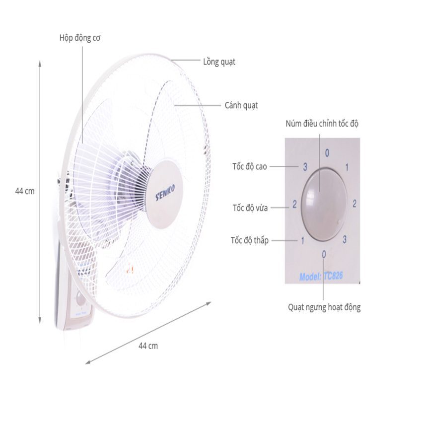 Quạt treo tường Senko TC826A 3 mức ddieuf chỉnh