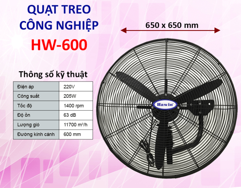 Quạt treo công nghiệp Hawin HW-600 - Hàng chính hãng