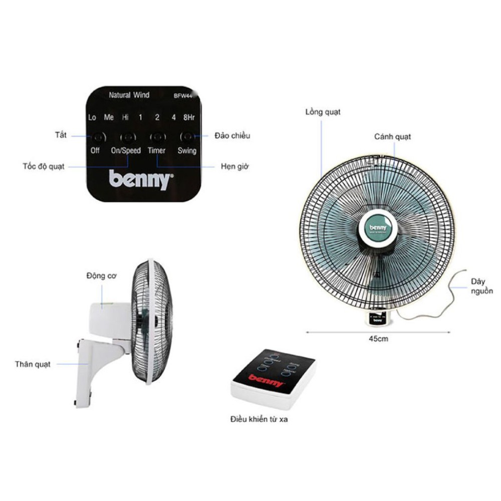 Quạt treo tường Benny BFW-48N - Hàng chính hãng