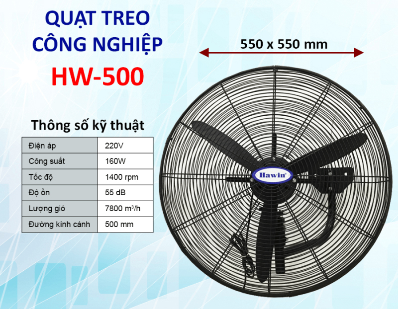 Quạt treo công nghiệp Hawin HW500 - Hàng chính hãng