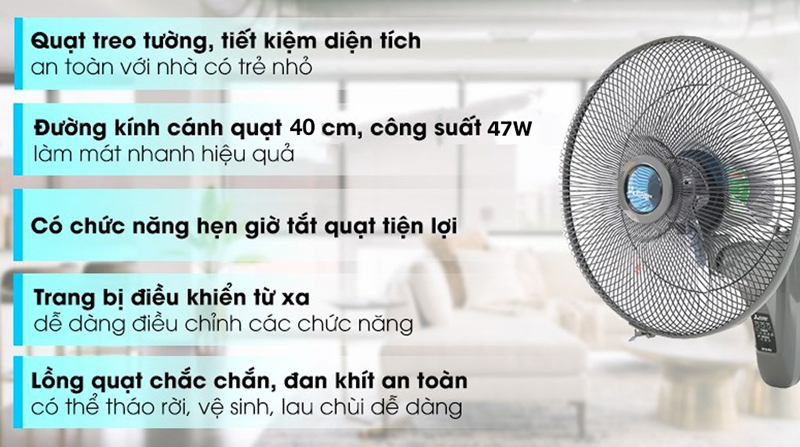 Quạt treo tường Mitsubishi W16-RA CY-GY  - Hàng chính hãng