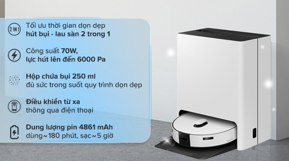 Robot hút lau nhà Samsung Bespoke VR7MD96514G/SV - Hàng chính hãng
