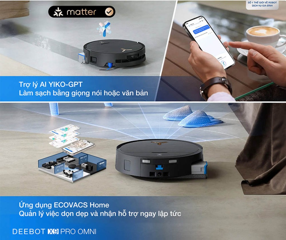Robot hút bụi lau nhà Ecovacs Deebot X9 Pro Omni - Hàng chính hãng