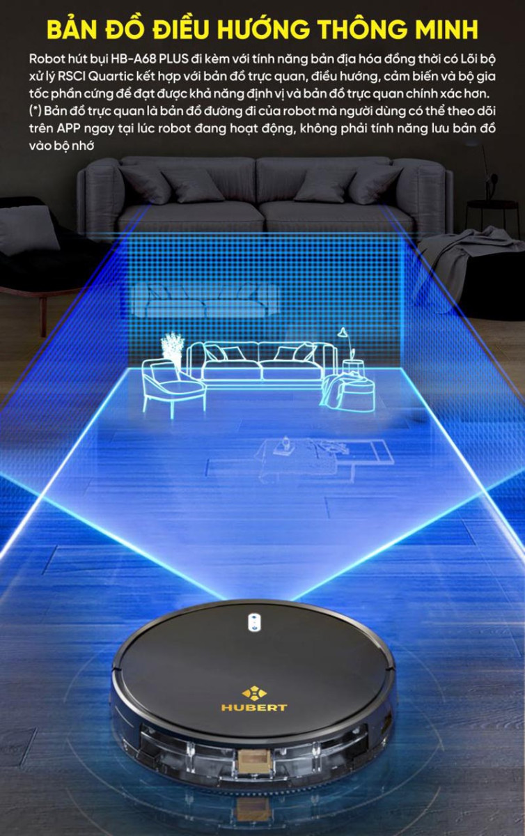Robot hút bụi lau nhà Hubert HB-A68 Plus - Hàng chính hãng