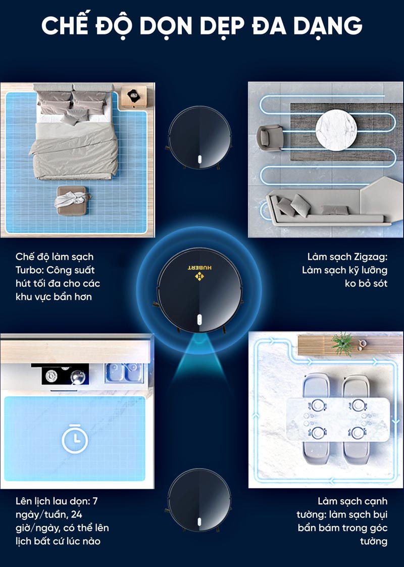 Robot hút bụi lau nhà Hubert HB-A68 Plus - Hàng chính hãng