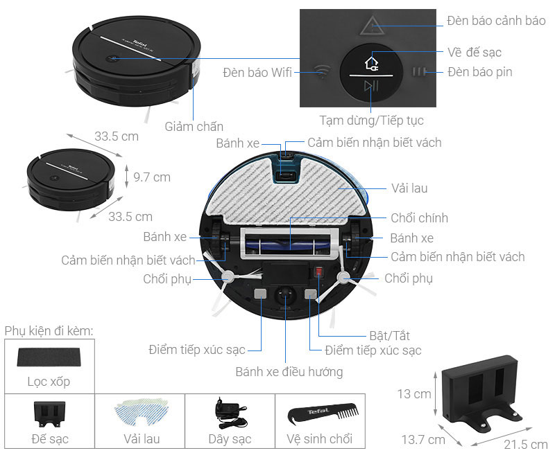Chức năng và cấu tạo của robot hút bụi Tefal RG7865WH