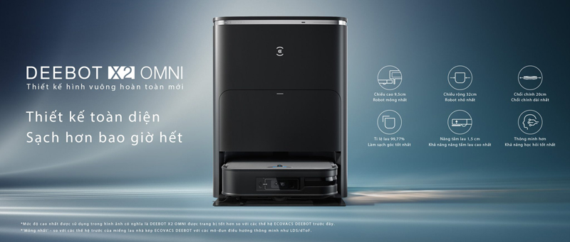 Robot hút bụi lau nhà Ecovacs Deebot X2 OMNI - Hàng chính hãng