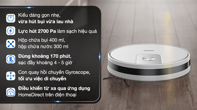 Một số tính năng nổi bật của robot hút bụi lau nhà Hitachi RV-X15N