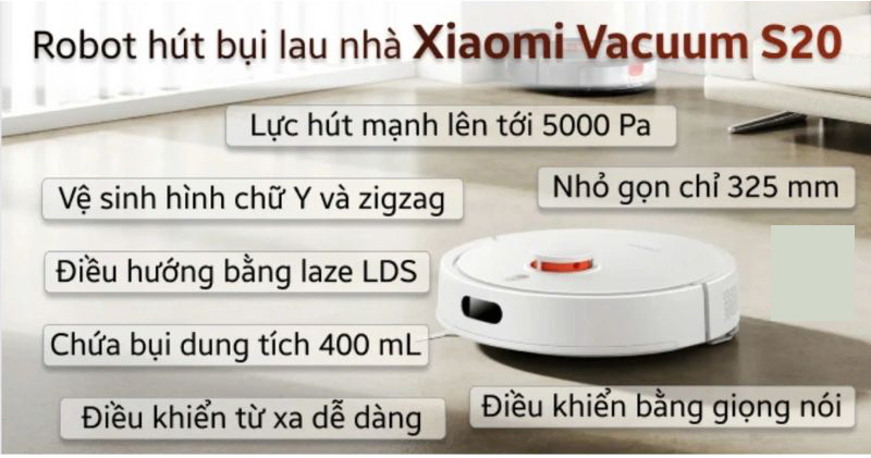 Robot hút bụi Xiaomi Vacuum S20-EU (BHR8629EU) - Hàng chính hãng