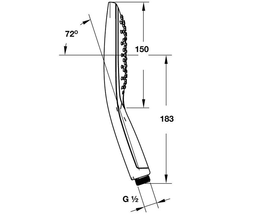 Kích thước của sen tay Hafele-Raindance Select (ZD)