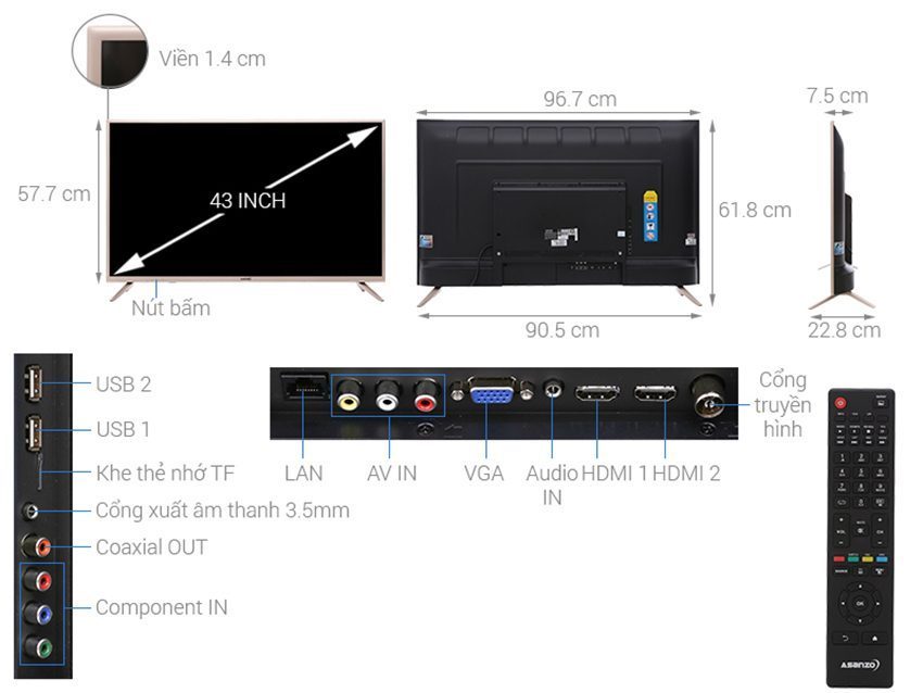 Smart tivi Asanzo 43AS510 - Hàng chính hãng