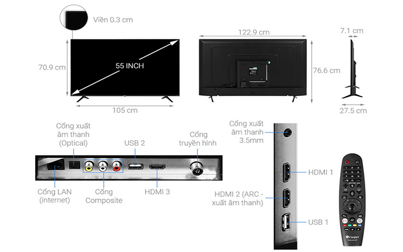 Smart Tivi Casper 4K 55 inch 55UW6000