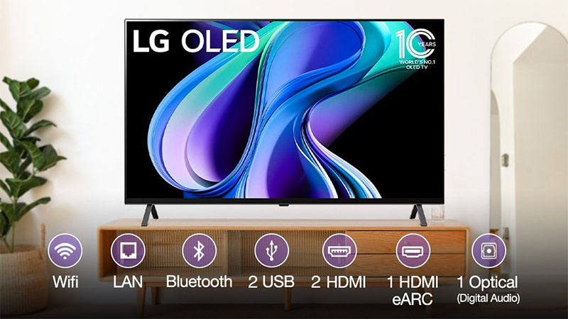 Các cổng kết nối của Smart Tivi OLED LG 4K 48 inch OLED48A3PSA 