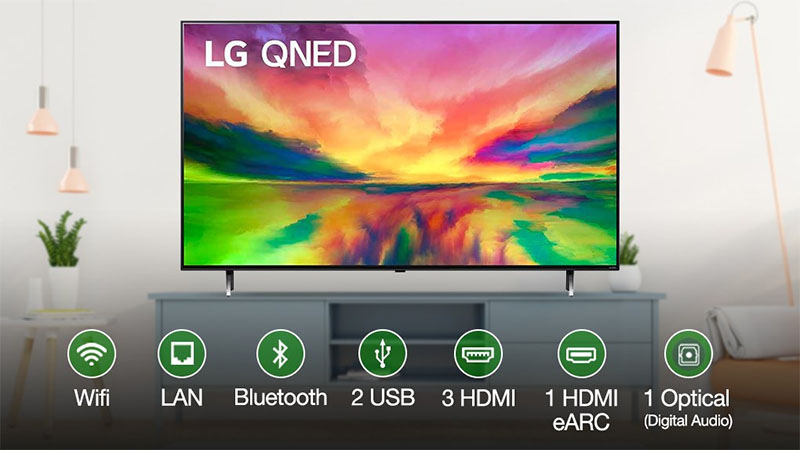 Các cổng kết nối của Smart Tivi QNED LG 4K 50 inch 50QNED80SRA