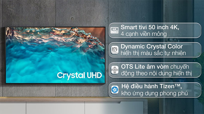 Smart Tivi Samsung 4K Crystal UHD 50 inch UA50BU8000 - Hàng chính hãng