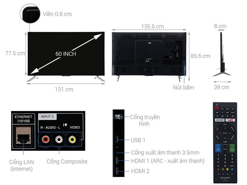 Chi tiết của smart Tivi Sharp LC-60UA6500X