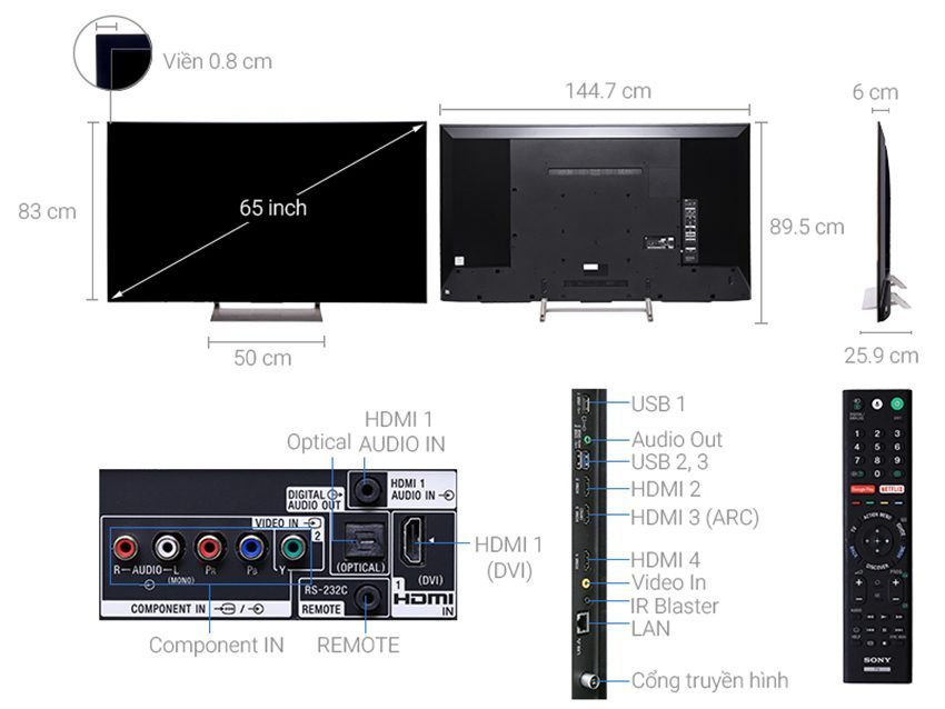 Smart Tivi Sony KD-65X9000E - Hàng chính hãng