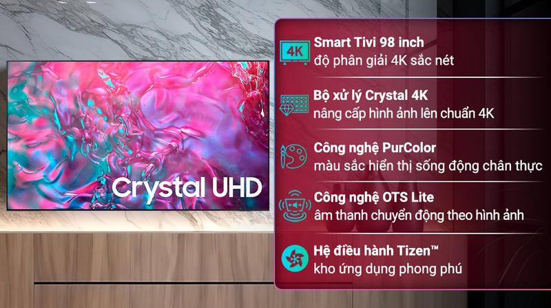 Tính năng nổi bật của smart Tivi 4K 98 inch Samsung UA98DU9000