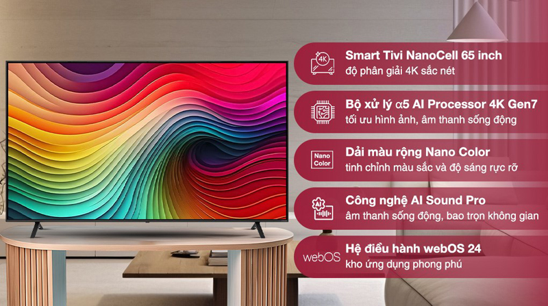 Smart tivi NanoCell LG 4K 65 inch 65NANO81TSA - Hàng chính hãng