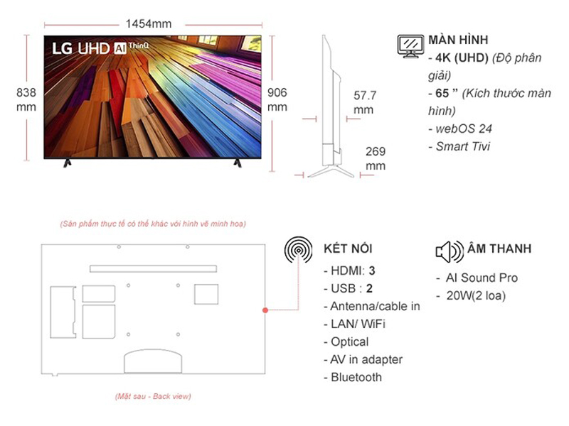 Smart Tivi LG 4K 65 inch 65UT8050PSB  - Hàng chính hãng